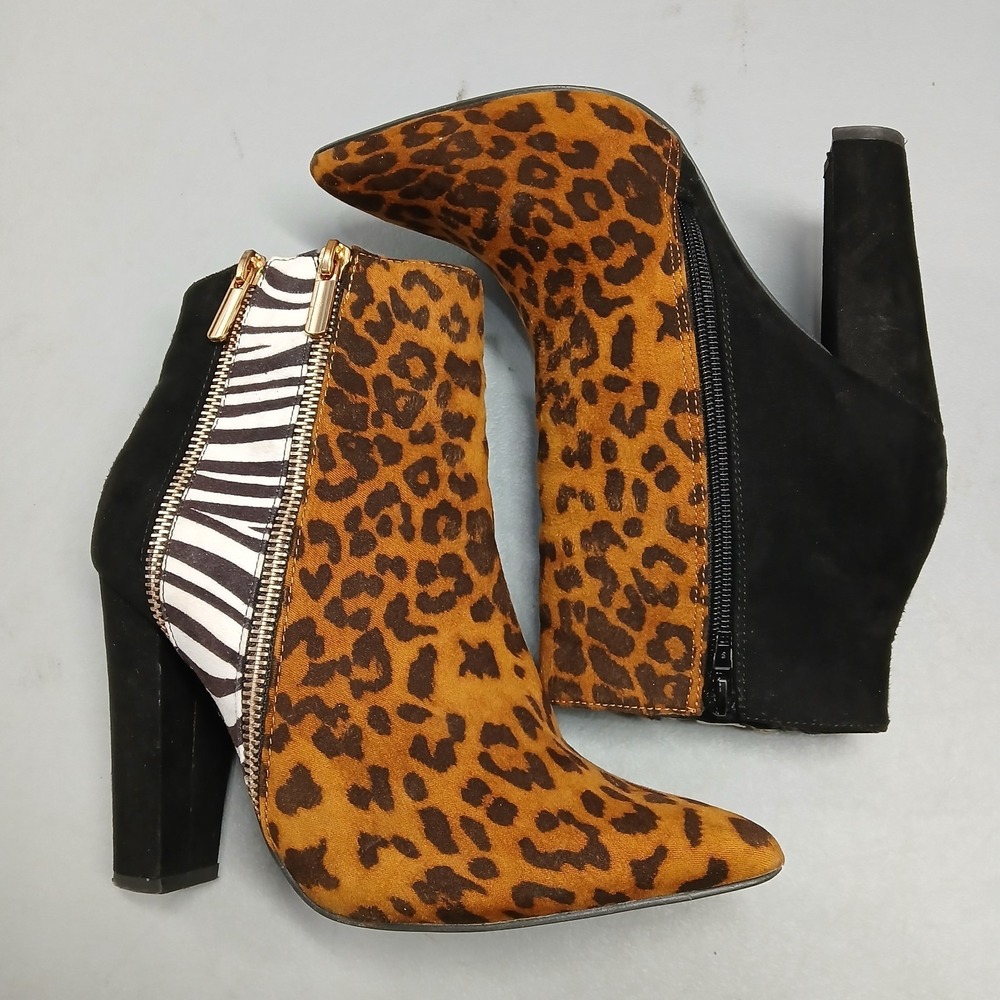 Dazzle Diane Ankle Booties Womens US 7 Multi Leopard Print Pointed Toe Side Zip - Picture 3 of 9